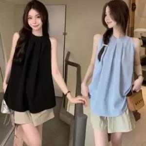 여리핏 세련된 홀터넥 주름 레이디스이지 탱크탑 드레스셔츠