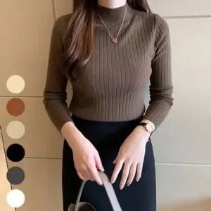 쫀쫀한 스트라이프짜임 세미터틀 니트웨어 캐주얼 반폴라레이디 롱셔츠 탑