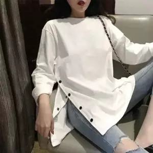 옆라인 데일리룩 단추포인트롱티셔츠