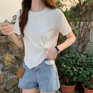 20대 걸 플리츠 언발란스 나들이 패션라인 유니크 하프슬리브 클래식 스웨트상티 패턴