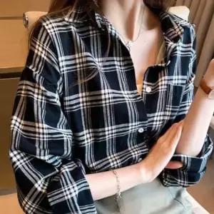 앤틱 체크패턴 와이셔츠 시즌 걸스 의류 레이어드룩 캐주얼셔츠 여자면 모던체크무늬 상의