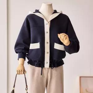 배색라인 후드 스트링 가디건_T2601CD006A