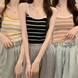 여자 데일리 레이어드 스트라이프 니트 끈나시