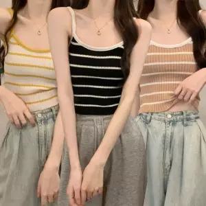 [하프클럽/]여자 데일리 레이어드 스트라이프 니트 끈나시