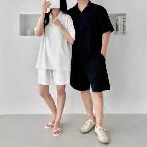 홈웨어세트 반바지 여름트레이닝복 커플 반팔 세 커플룩세트