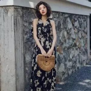 이쁘다요 땡처리 긴 원피스 여성용 휴가 쉬폰 해변 민소매 WFLMEOP