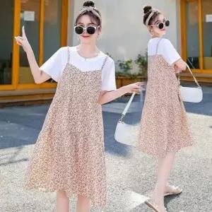 이쁘다요 레이어드 페이크 샤랄라 원피스 여름 꽃무늬 라인 WFLMEWL