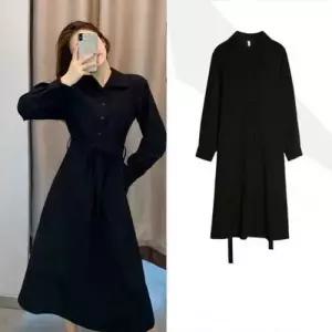 이쁘다요 날씬라인 형 허리끈 코트 셔츠 깔끔한 원피스 느낌 블랙 WFLMPP6