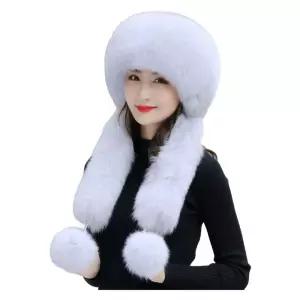 귀도리 모자 밍크 여우 목도리 스카프 부드러운 모피 겨울 여자 두꺼운 퍼 털 머플러