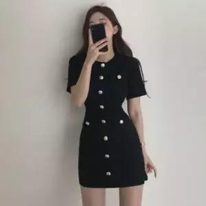 결혼식 드레스 버튼 H라인 클럽 반팔 원피스 WFLMTSX