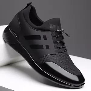 소가죽 키높이 운동화 굽높은 스니커즈 정장 캐주얼화 남성 라이크라 블랙 신발