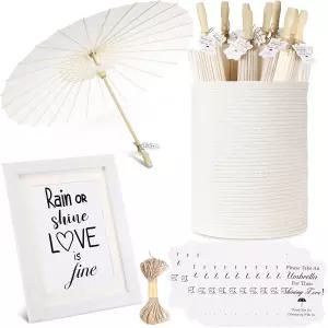Abbylike 우븐 수납 바구니 포함 종이 우산 20개 세트 결혼식/기념일/브라이덜 샤워 파티용 태그 및 사인