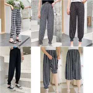여성 여름 쿨 아이스 냉감 린넨 스판 바지 편안 찰랑 주름 플리츠 셔링 시보리 밴딩 팬츠