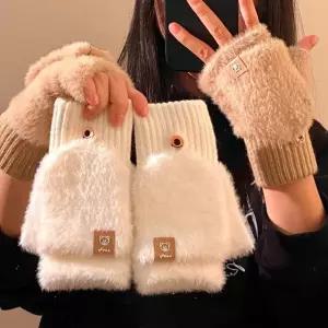 [지앤지] 오픈 퍼 장갑 테디베어 반장갑 덮개장갑 스마트폰 터치 투웨이 핸드워머 손가락오픈 방한장갑