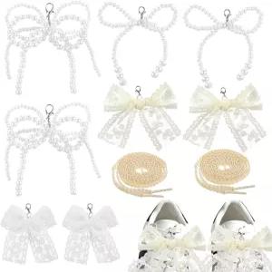 KFHENSOMR 운동화용 진주 신발 부적 10개 레이스 보 버클 구슬 체인 DIY 장식 보크노트 액세서리 우아한 및