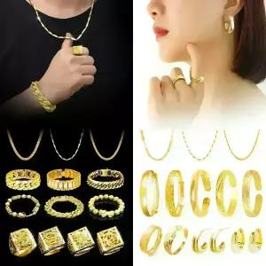  18k 24k 도금 팔찌 목걸이 반지 남자 남성 중년 여자 여성 염주 금 골드 14k 체인 반달 순 귀걸이 쥬얼리 악세사리 변색없는 무알러지 금도금 두꺼운 굵은 심플