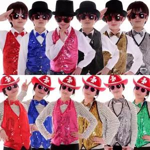 웨이터 조끼 무대 성인 아동 반짝이 스팡클 중절모 모자 파티 의상 빤짝이 장기자랑 행사 공연 연극 코스튬