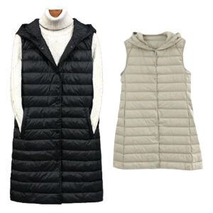 후드 롱 패딩조끼 여자 경량 베스트 오리털 덕다운 오리털
