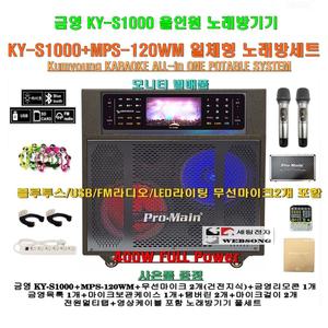 금영 KY-S1000 올인원이동식노래방세트 3 / MPS-120WM장착-무선마이크2개포함/400W출력/노래교실-휴계실용