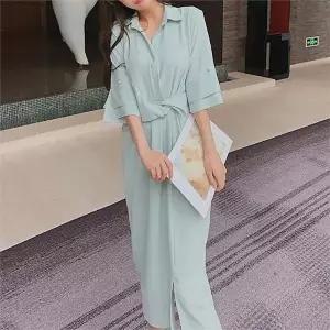 [오노마] ONM 심플 허리리본 오피스룩 리본끈 라인 셔츠 롱 원피스 (S9617847)