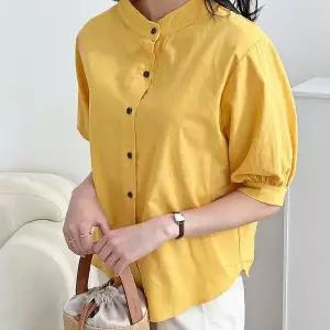 [오노마] ONM 히든넥 라운드 루즈핏 린넨 퍼프셔링 반팔 셔츠 남방 (S10527025)