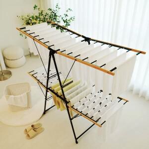 [무명유실] 접이식 튼튼한 빨래건조대 대형 실내 빨랫대 우드 철제 원목