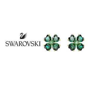 스와로브스키 SWAROVSKI 주얼리 Idyllia 그린 클로버 골드 톤 스터드 귀걸이 5666236