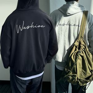 [노멀쉐이크][당일출고/인기상품] 겨울 기모 미니멀 레터링 커플 오버핏 후드집업 교복 학생 아우터