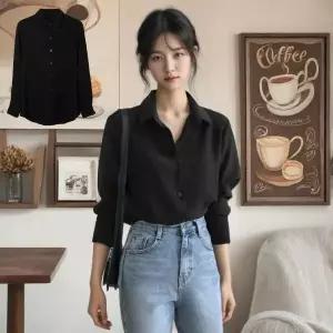 [하프클럽/다잇템]여자 FW 검정 스탠다드 큰사이즈 클래식 셔츠