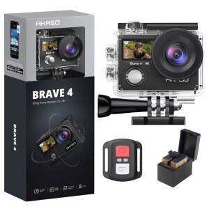 AKASO Brave 4 4K30fps 20MP WiFi 액션 카메라 울트라 HD(EIS 131ft 방수 리모컨 5xZoom 수중 캠코더, 배터리 2개 및 자전거 헬멧 액세서리 키트 포함)