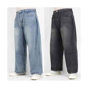 빅사이즈청바지 H0689 워싱 와이드 스판 밴드 봄가을 허리30~48인치