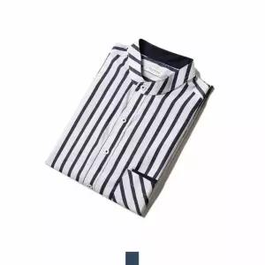 [모로엠]화이트네이비 차이나카라 스트라이프 반팔셔츠 DMG-TSH-Q4263734