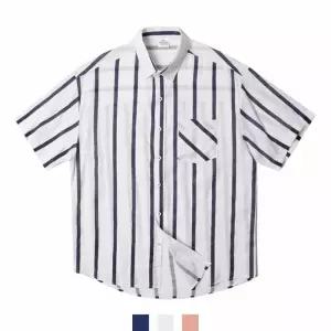 [모로엠]국내생산 오버핏 빅 스트라이프 포켓 반팔셔츠 DMG-TSH-Q4210813