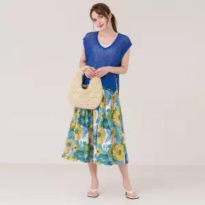 [막스까르띠지오]선플라워 A라인 밴딩 패턴 스커트