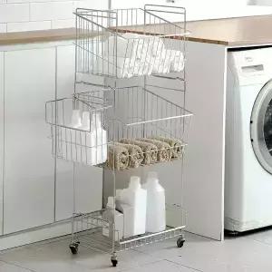 엘레바 대용량 스텐카트 빨래바구니 세탁 대형 3단 올스텐 이동식 133리터