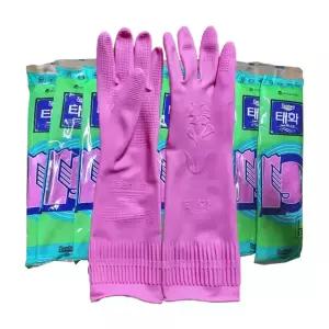 태화 고무장갑 꽃밴 핑크 대 L 10켤레 주방 설거지 천연 라텍스 고무 장갑 분홍색