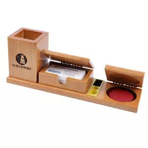 두림 원목 종합문구 세트개업선물 사무실 인쇄꽂이 가능 펜꽂이 연필 명함 인주 나무