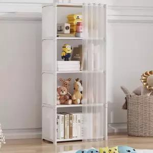 무볼트 조립식 커튼 선반 4단 화이트 플라스틱 스틸 책꽂이 책장 펜트리