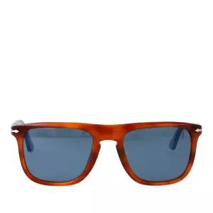 페르솔 브라운 프레임 렉탱귤러 블루 틴티드 렌즈 선글라스 0PO3336S 96 56 54