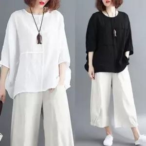 상하복 여성 빅사이즈 블라우스 의류 반팔티 바지 팬츠 (WFJHKFU)