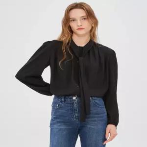 질스튜어트 뉴욕 여성 24FW [인기 재입고] 블랙 타이 퍼프 소매 긴팔 블라우스 JSBL4D220BK