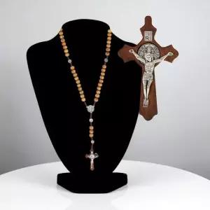 고품질 나무 십자가 목걸이 카톨릭 묵주 펜던트 종교 예수님목걸이 (WFJSITR)