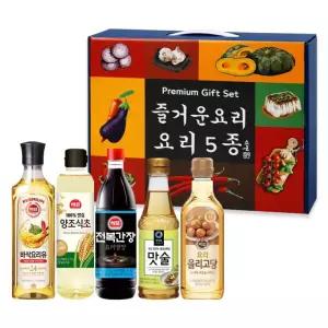 프리미엄 오일 선물세트5종세트[요리유500ml+진간장500ml+양조식초500ml+요리올리고당500g+맛술410ml]