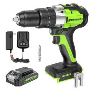 그린웍스 24V 무선 해머 드릴(2Ah 배터리 및 충전기 포함), 530인치(530인치) 브러시리스 모터, 2단(0-450/