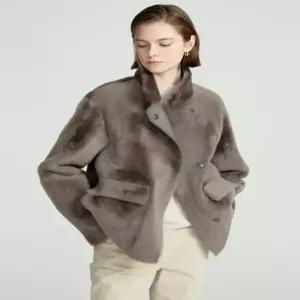 닥스 여성 25FW [LUXURY FUR] 브라운 리버시블 하이넥 양모피 하프 무스탕 코트 DLCO5D657W2