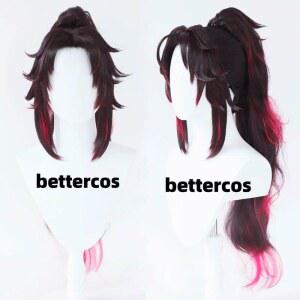 코쿠시보 가발 코스프레 귀멸의 촬영 귀칼 포니테일 행사 칼날 졸사 가발 헤어넷 코스튬