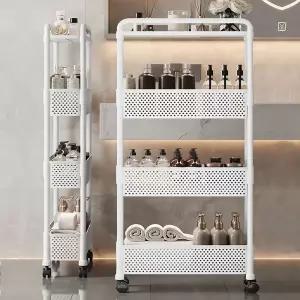 현데코 이동식 틈새 4단 수납장 트롤리 선반 크림 화이트