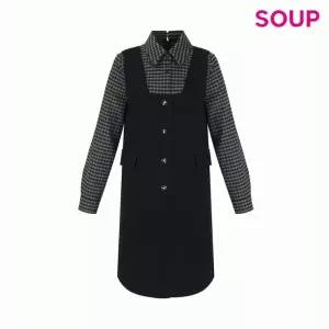 [숲]SOUP 셔츠 레이어드 리본타이 원피스_S SBAOP80