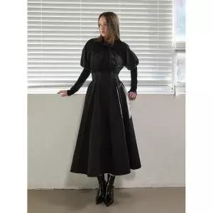 [에고이스트](강남점)셔링 퍼프소매 백타이 롱 원피스 ER4WO261