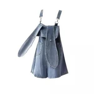 토끼귀 데님 점프수트 반바지 여름 여성 토끼 와이드팬츠